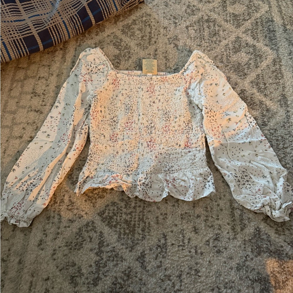 Charming Floral Smocked Kids Blouse - White